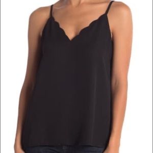 Black Chiffon Scallop Tank Top
